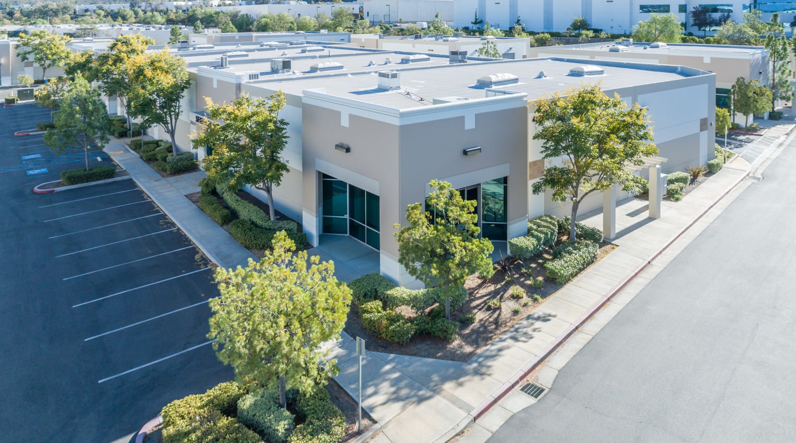 Aerial View Of Industrial Commerce Office Buildings. Aerial View Of Industrial Commerce Office Buildings.